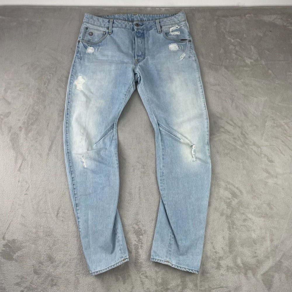 G Star Raw Arc 3D Slim Jeans Men 32x30 Light Blue‎ Wash Button Fly Designer